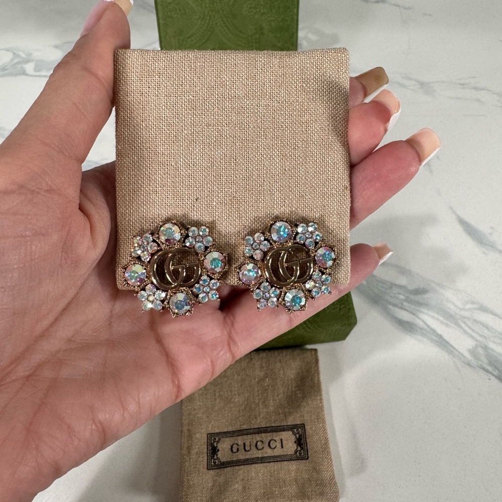 Authentic Gucci Elegant Gold and Crystal Earrings - Picture 2 of 8